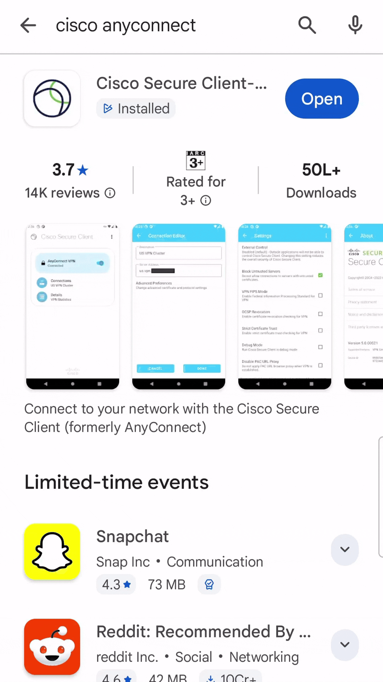 Screenshot of opening AnyConnect App